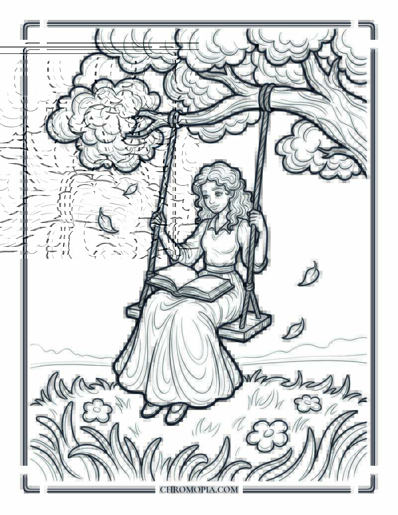 Quiet Spring Reading Coloring Page