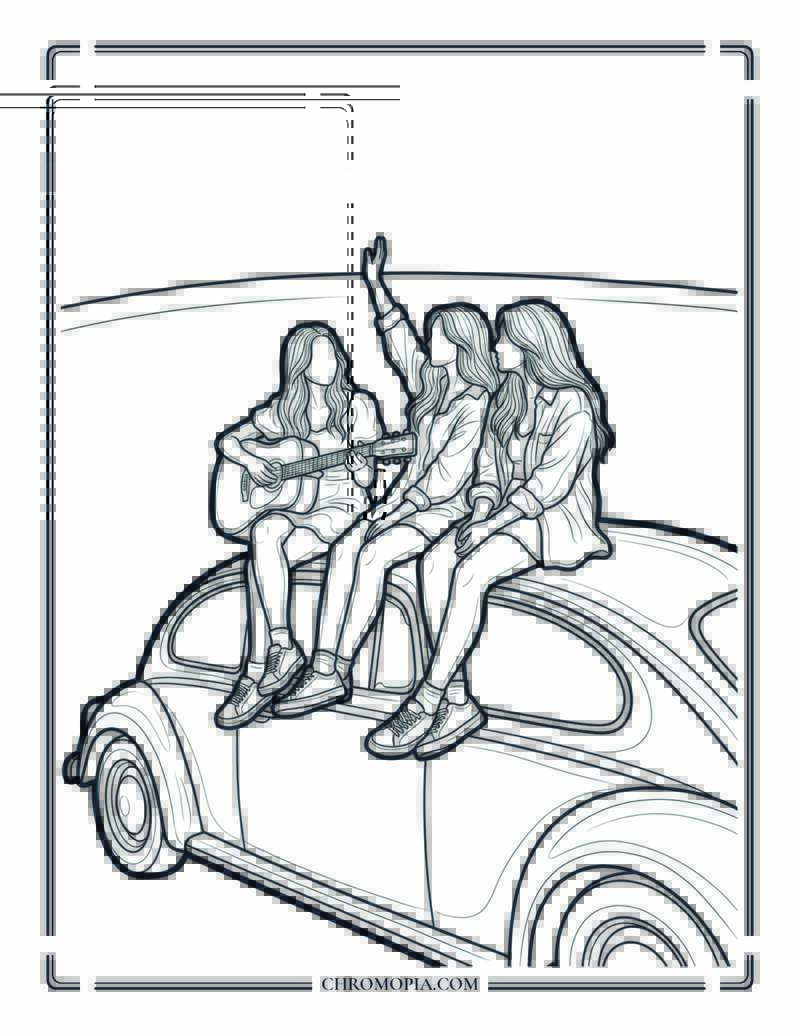 Road Trip Freedom Girls Coloring Page