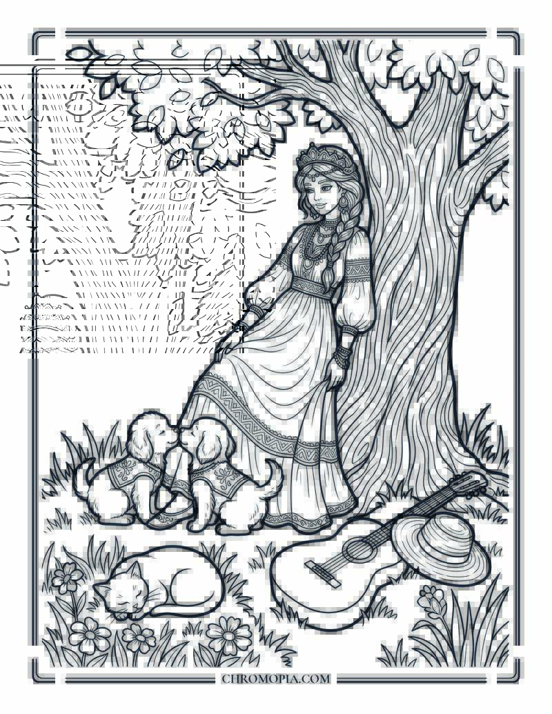 Spring Rest Under Tree Coloring Page