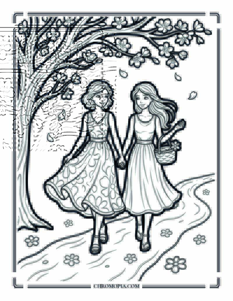 Blossom Walk Together Coloring Page