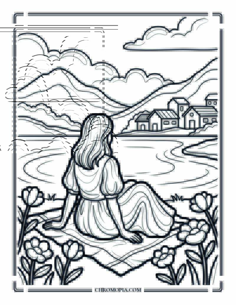 Lakeside Spring Stillness Coloring Page