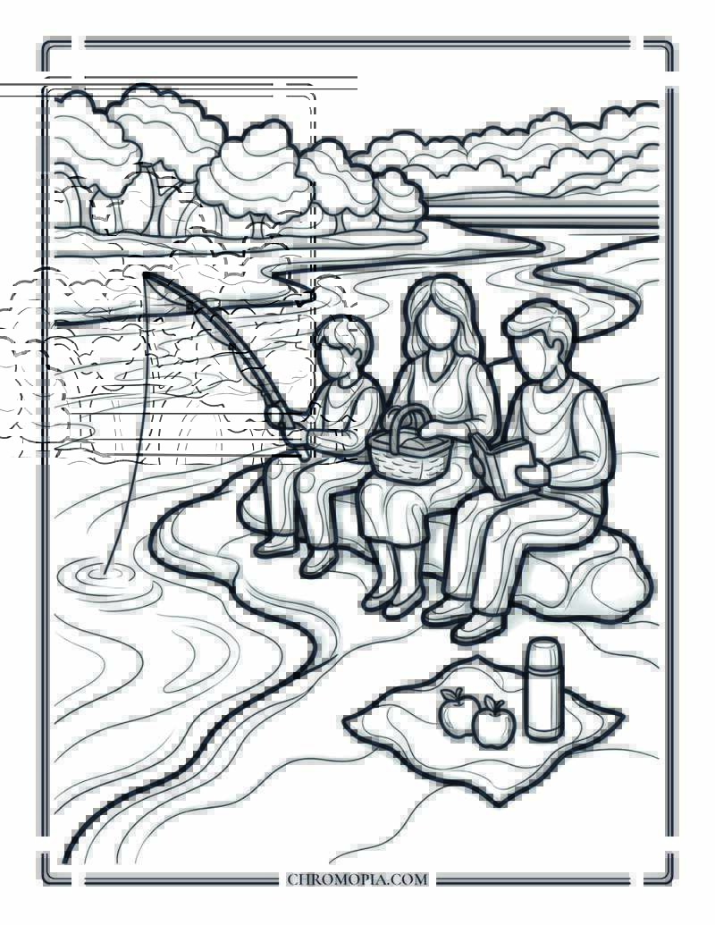 Peaceful River Fishing Moment Coloring Page