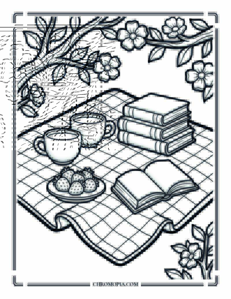Spring Picnic Stillness Coloring Page