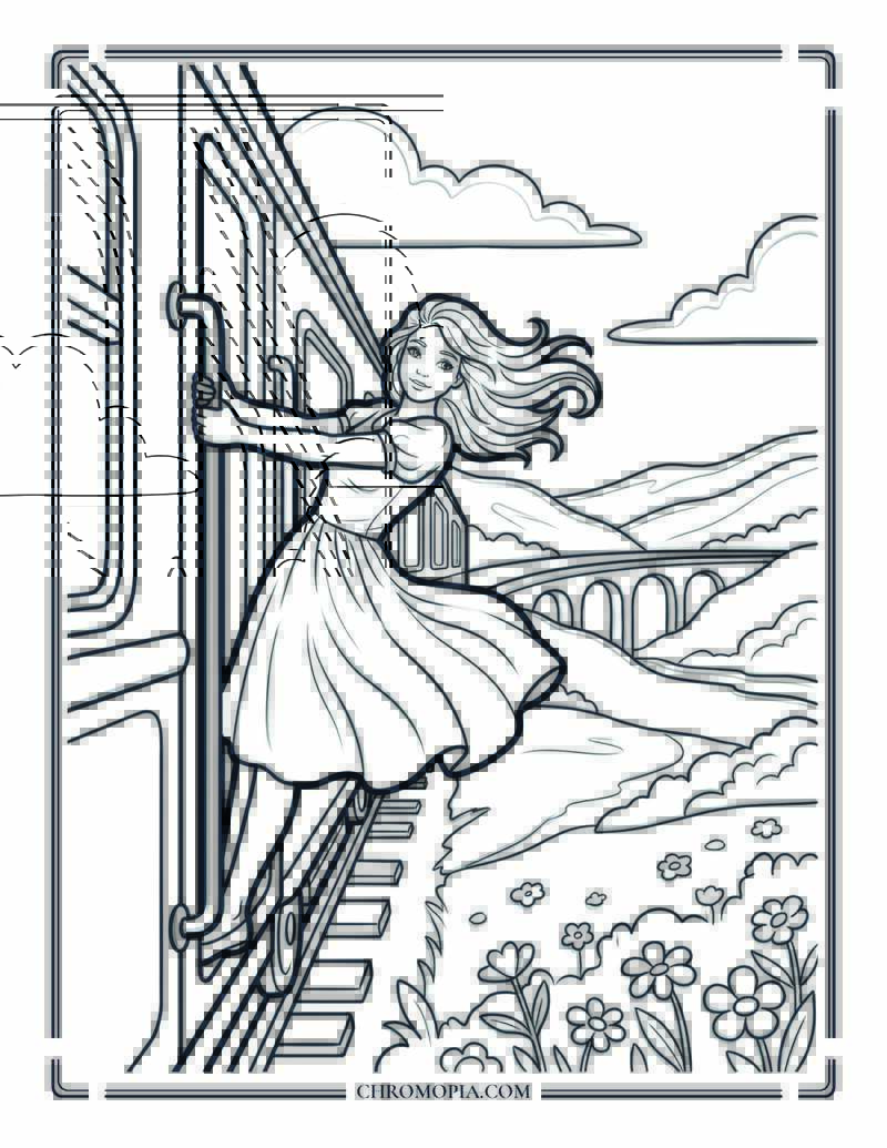 Spring Train Breeze Coloring Page