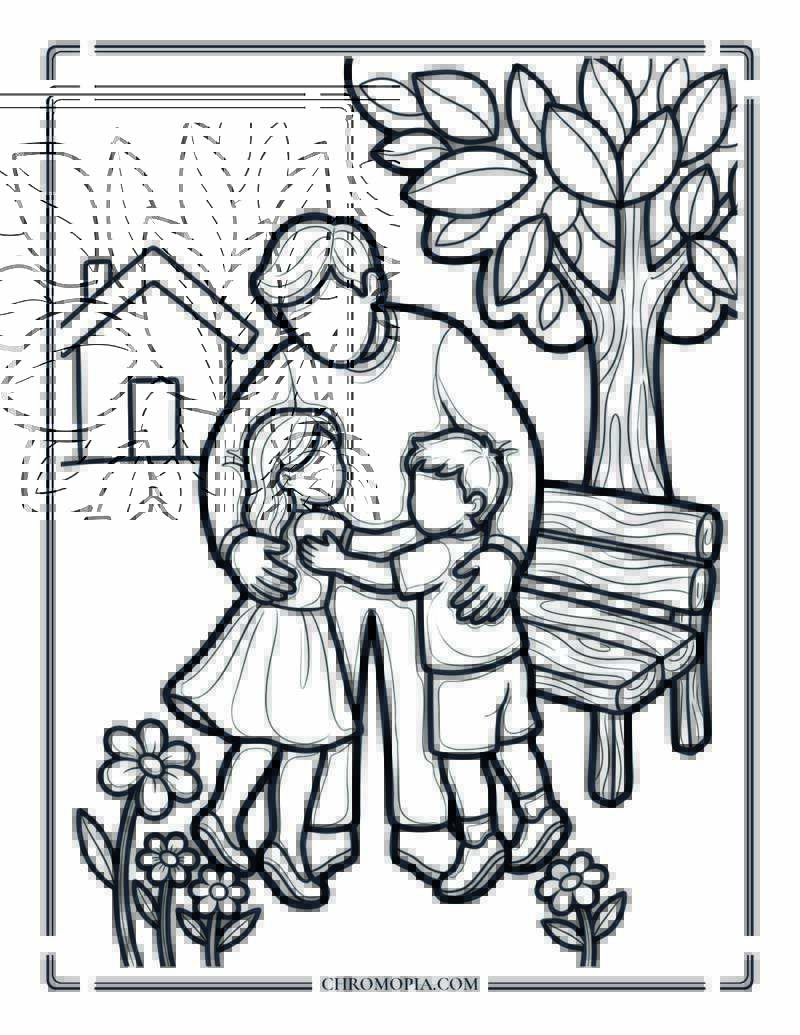 Spring Family Hug Garden Coloring Page