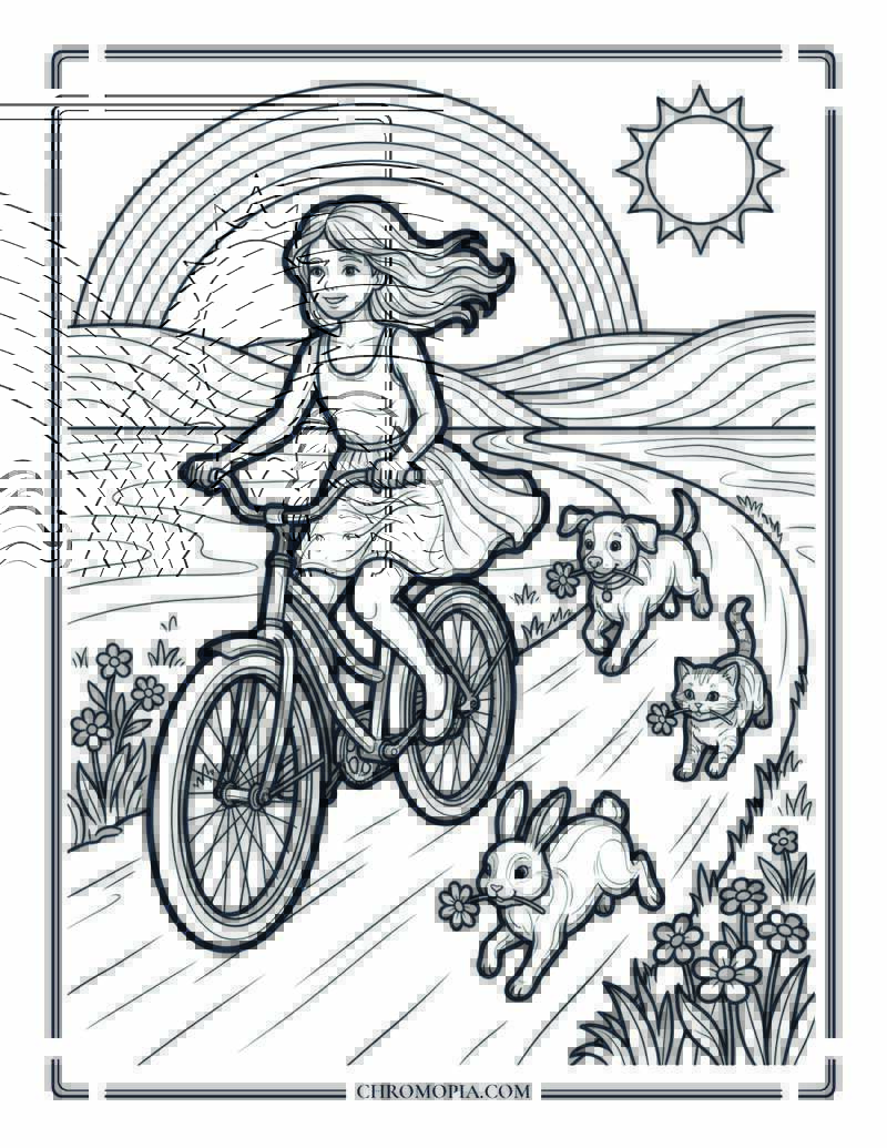 Joyful Countryside Ride With Animal Companions Coloring Page
