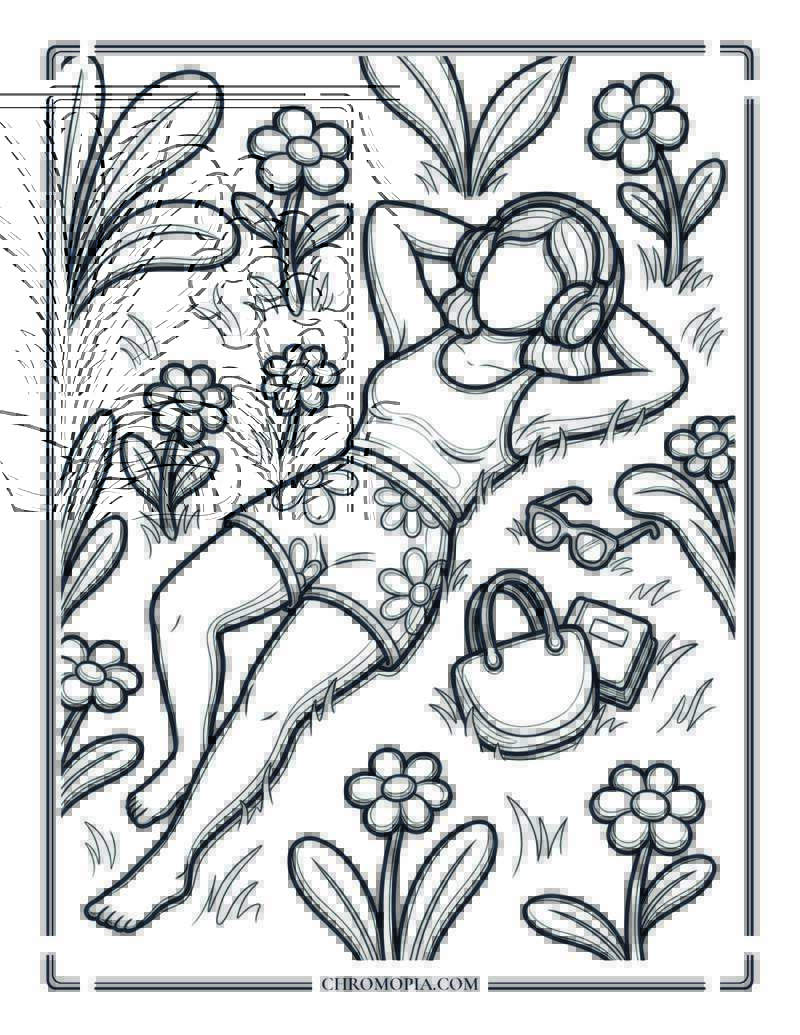 Summer Meadow Music Escape Coloring Page