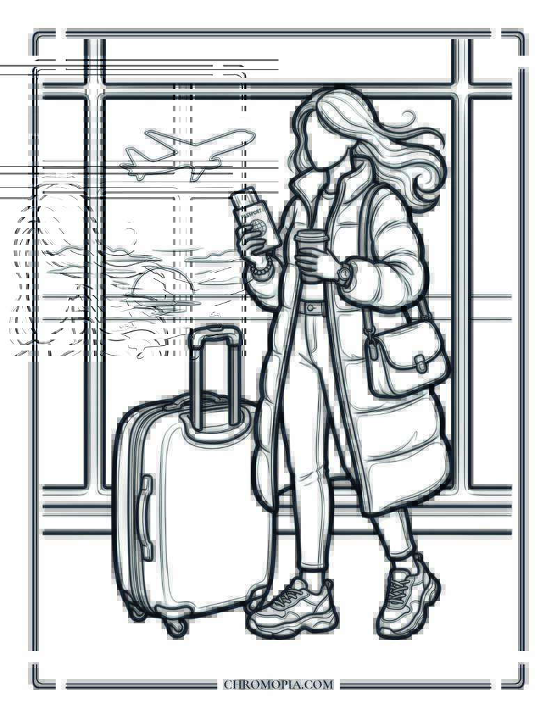 Summer Travel Airport Chic Coloring Page
