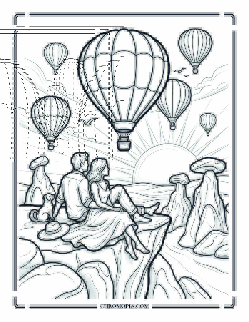 Sunrise Hot Air Balloon Dream In Cappadocia Coloring Page