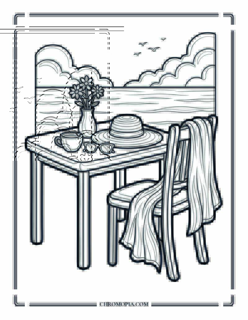Ocean Cafe Alone Time Coloring Page