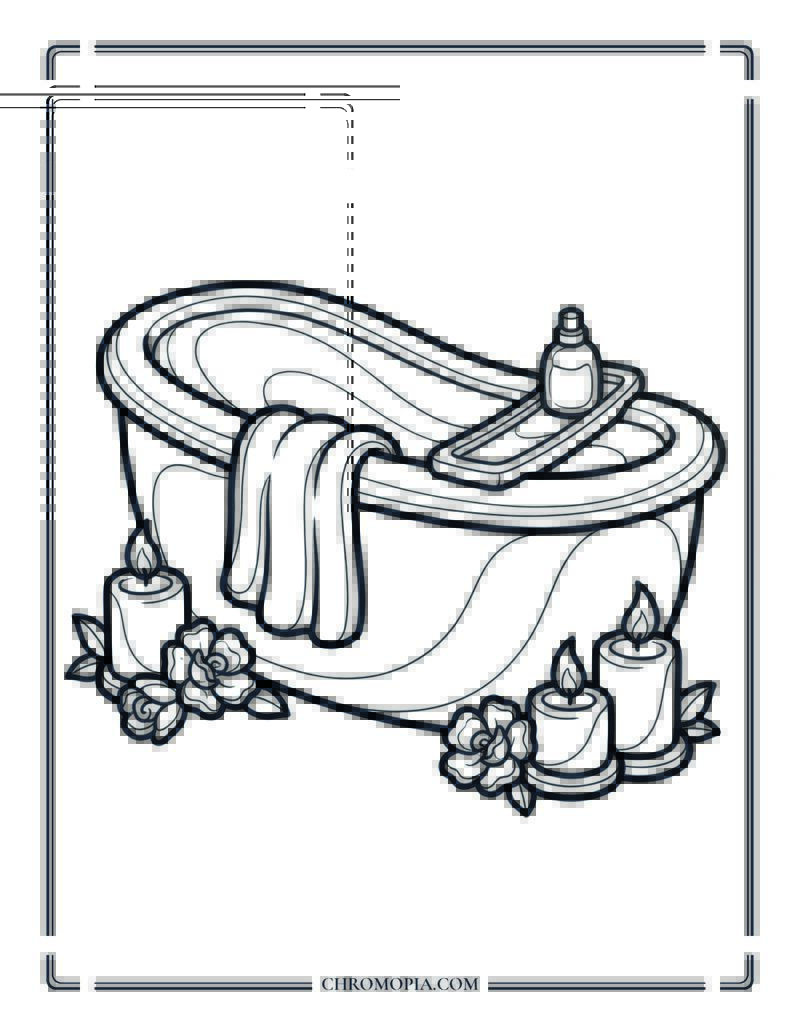 Quiet Summer Self Care Bath Setup Coloring Page