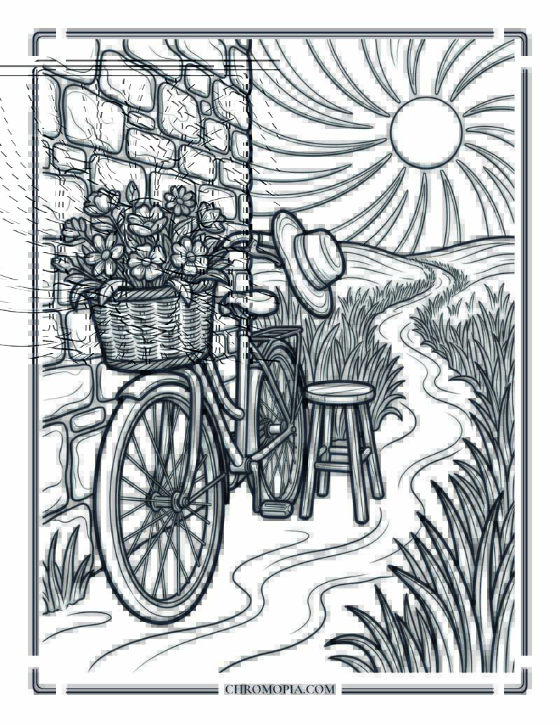 Slow Living Summer Escape Scenes Coloring Page