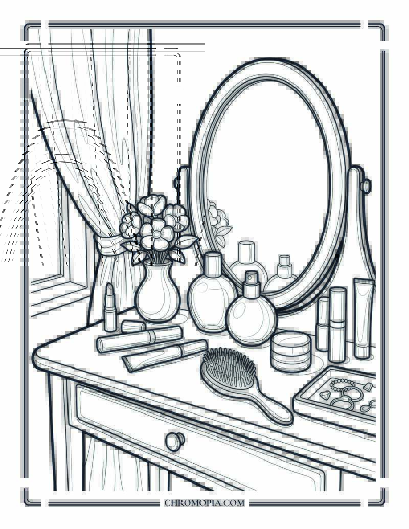 Summer Morning Vanity Ritual Coloring Page