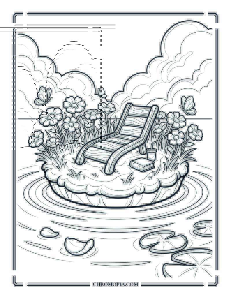 Floating Flower Island Lagoon Coloring Page