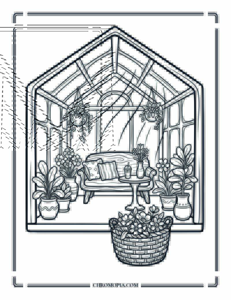 Glasshouse Summer Garden Sanctuary Coloring Page