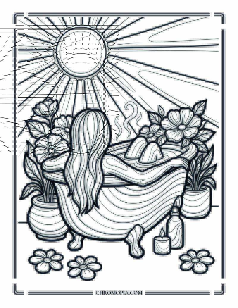 Summer Garden Bath Serenity Coloring Page