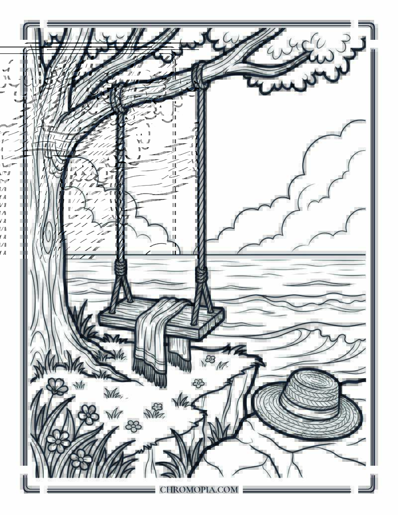 Seaside Swing Cliff View Coloring Page