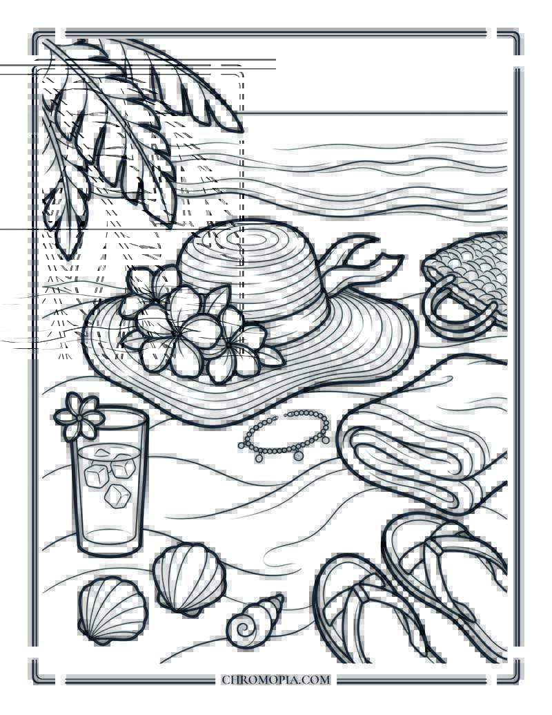 Serene Summer Beach Still Life Coloring Page