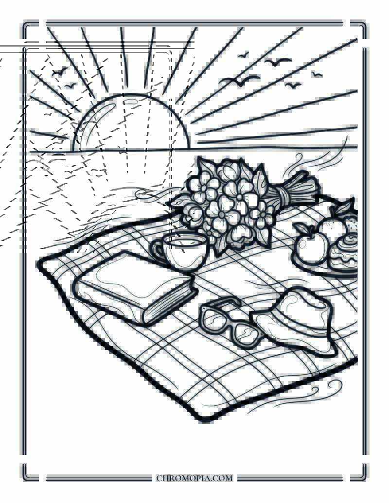 Sunset Picnic Romance Coloring Page