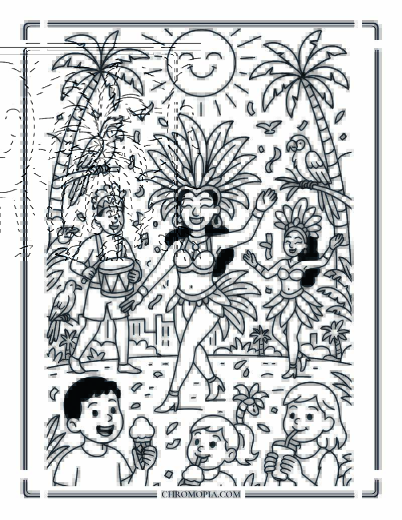 Brazilian Carnival In Summer Heat Coloring Page