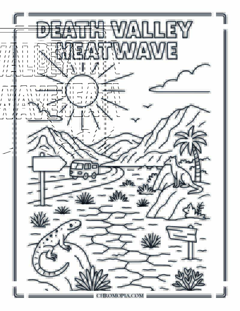 Death Valley Heatwave Nature Scene Coloring Page