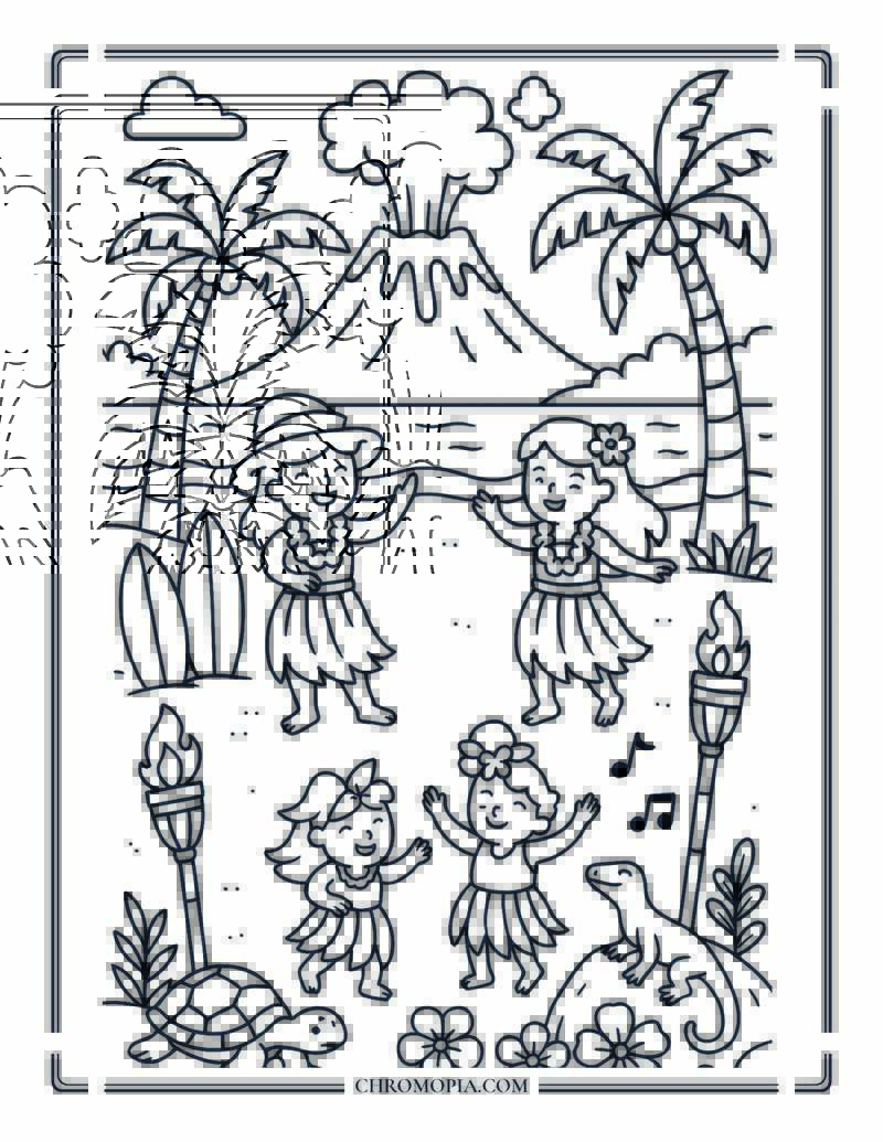 Hawaii Volcanic Island Summer View Coloring Page
