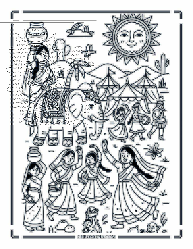 Indian Summer Festival In Rajasthan Coloring Page