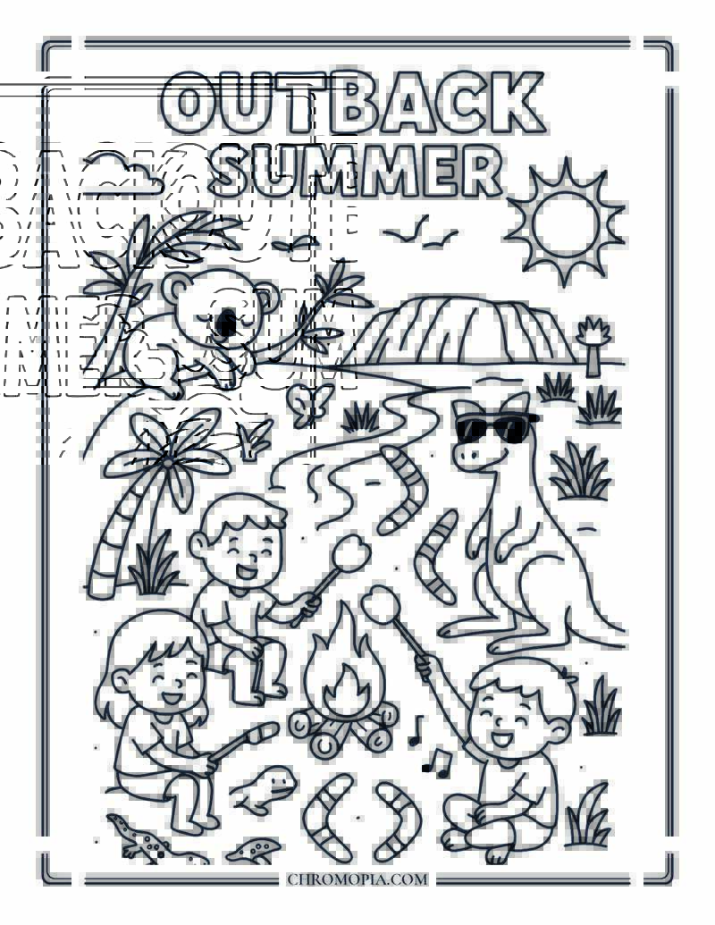 Outback Summer Campfire In Australia Coloring Page
