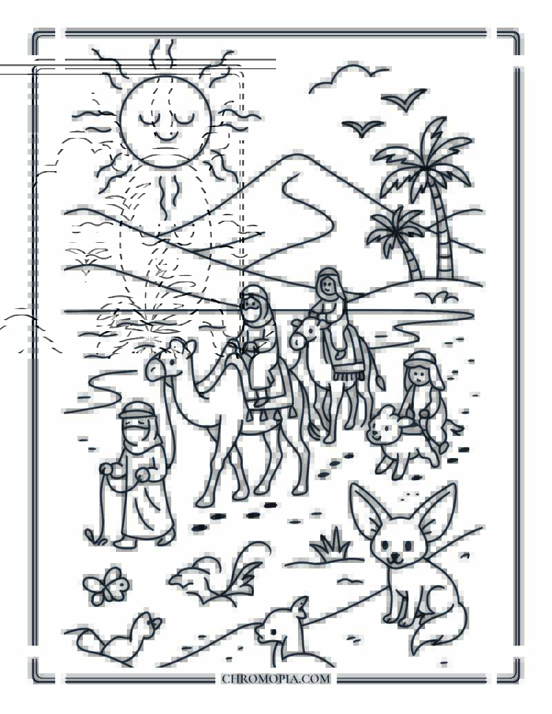 Sahara Desert Caravan Summer Trek Coloring Page
