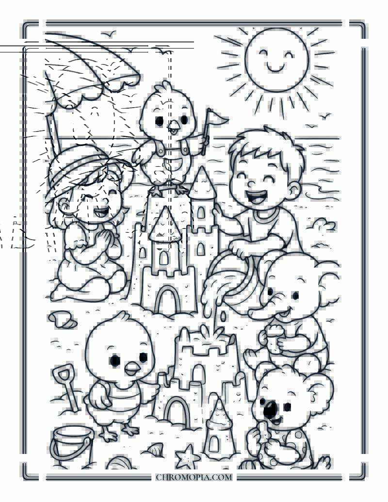 Beach Sandcastle Kingdom Coloring Page