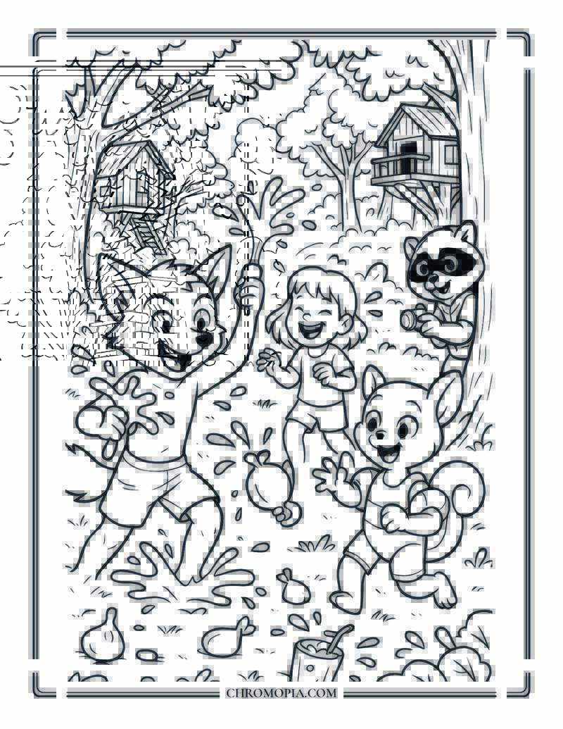 Forest Splash Fight Coloring Page