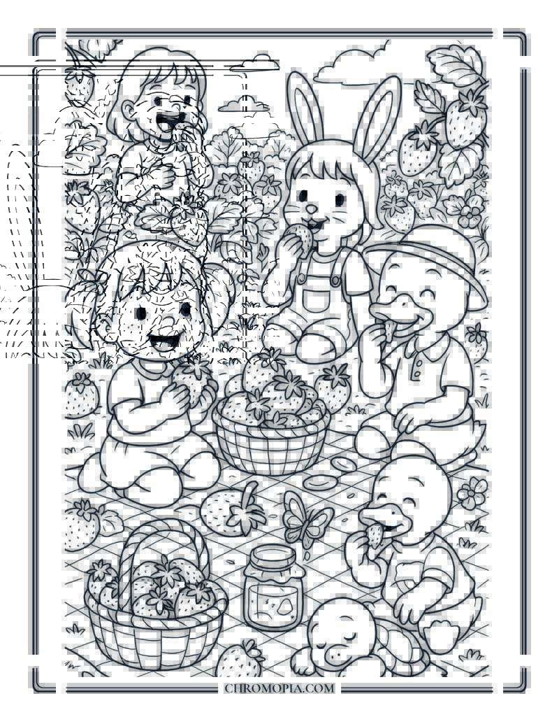 Strawberry Field Picnic Coloring Page
