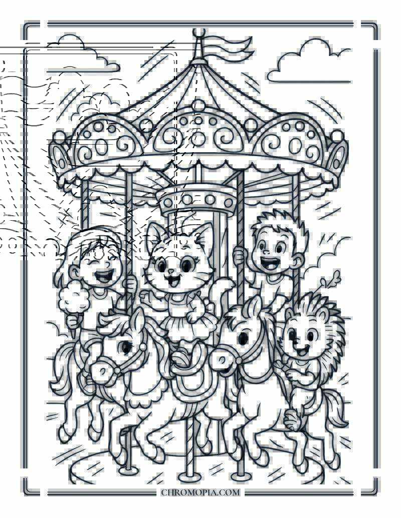 Summer Carousel Whirl Coloring Page