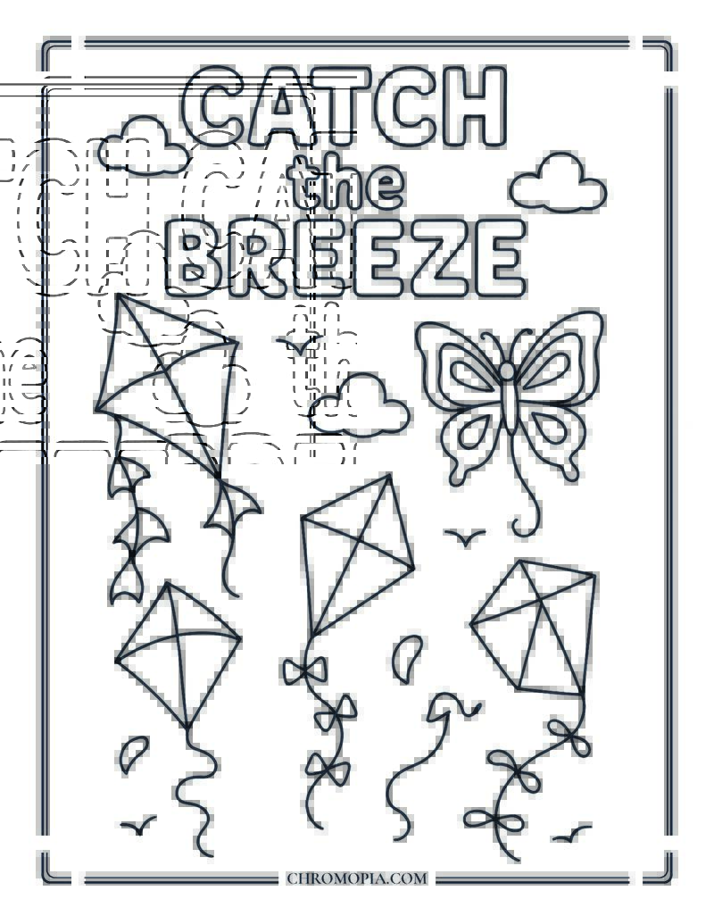 Flying Kites Summer Sky Coloring Page