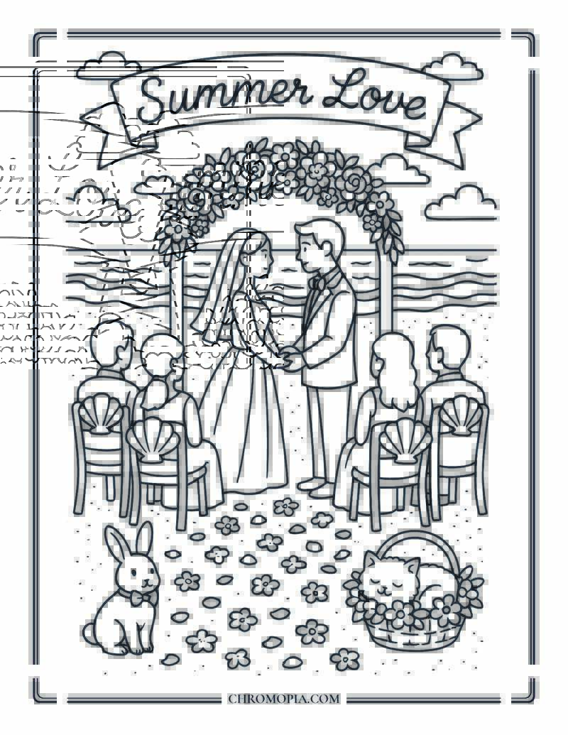Beachside Summer Wedding Celebration Coloring Page