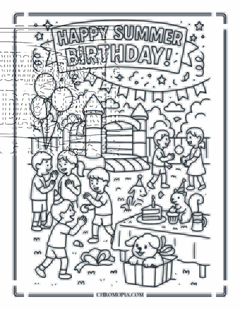 Kids’ Backyard Summer Birthday Bash Coloring Page