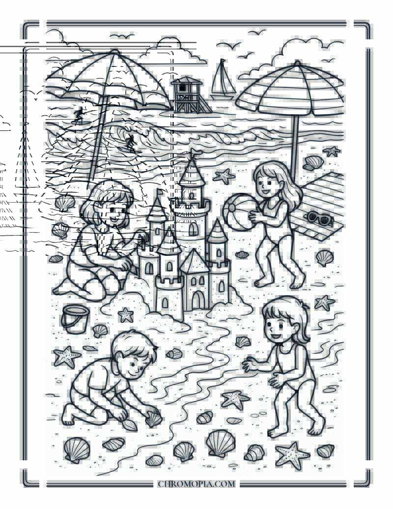 Beach Day Fun Coloring Page