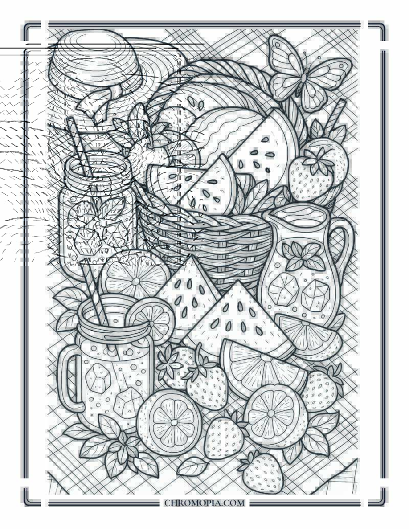 Summer Fruits And Drinks Coloring Page