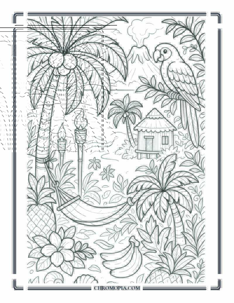 Tropical Paradise Coloring Page