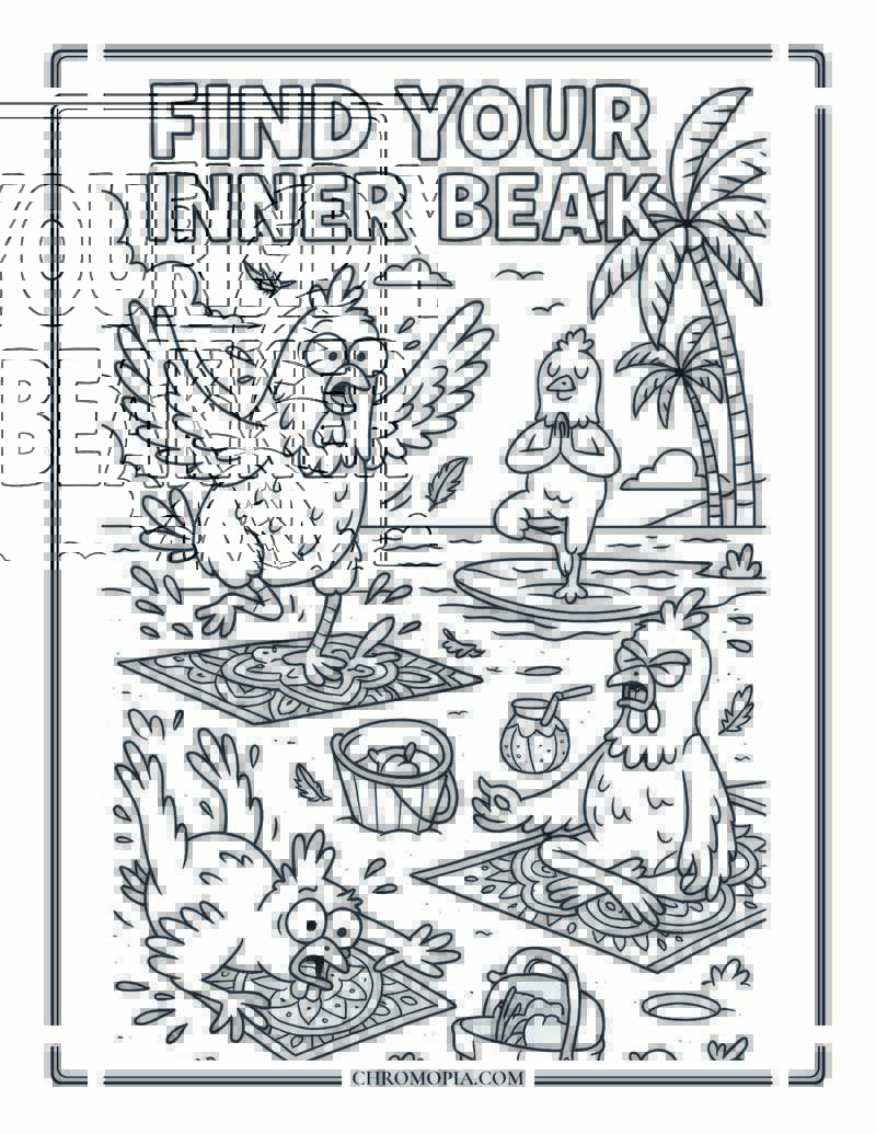 Chicken Beach Yoga Disaster Coloring Page