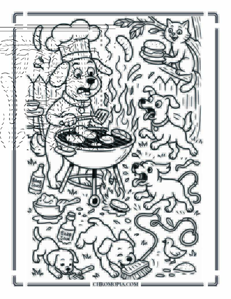Dogs At A BBQ Gone Wrong Coloring Page