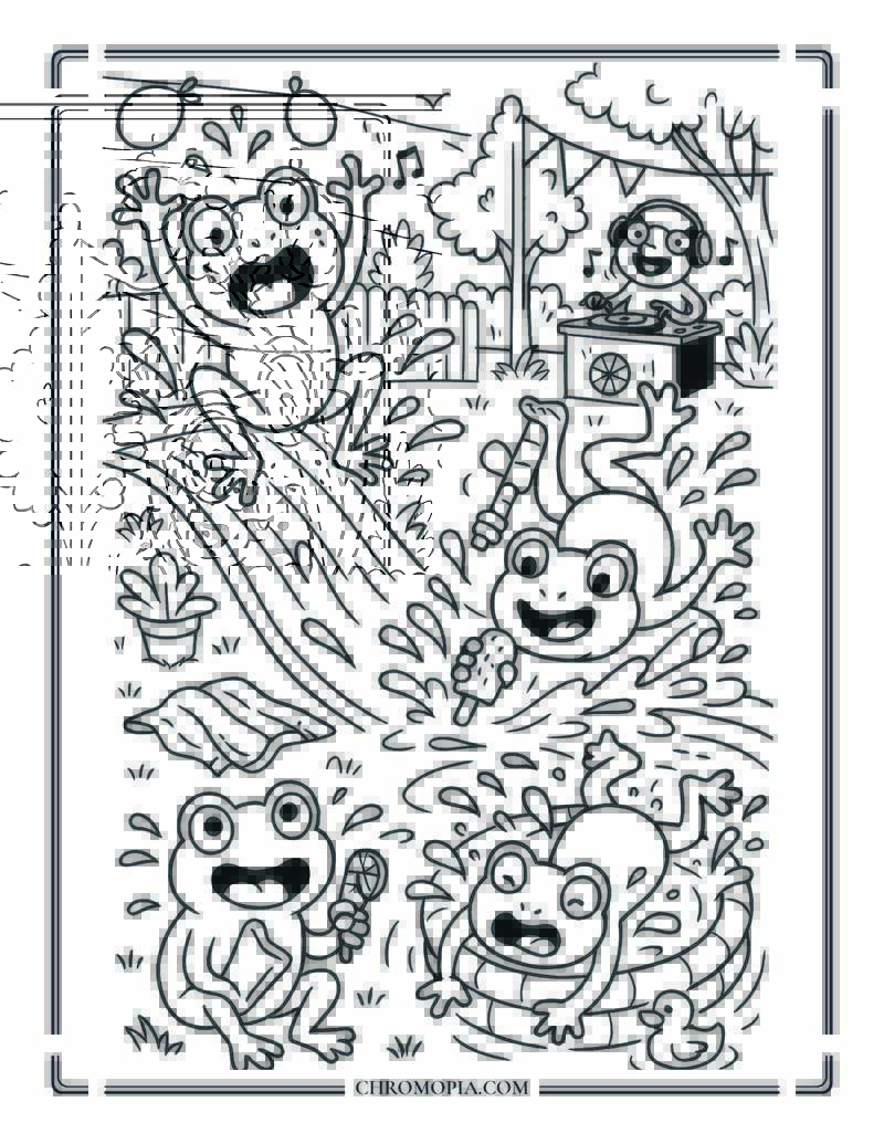 Frogs At A Slip N Slide Coloring Page