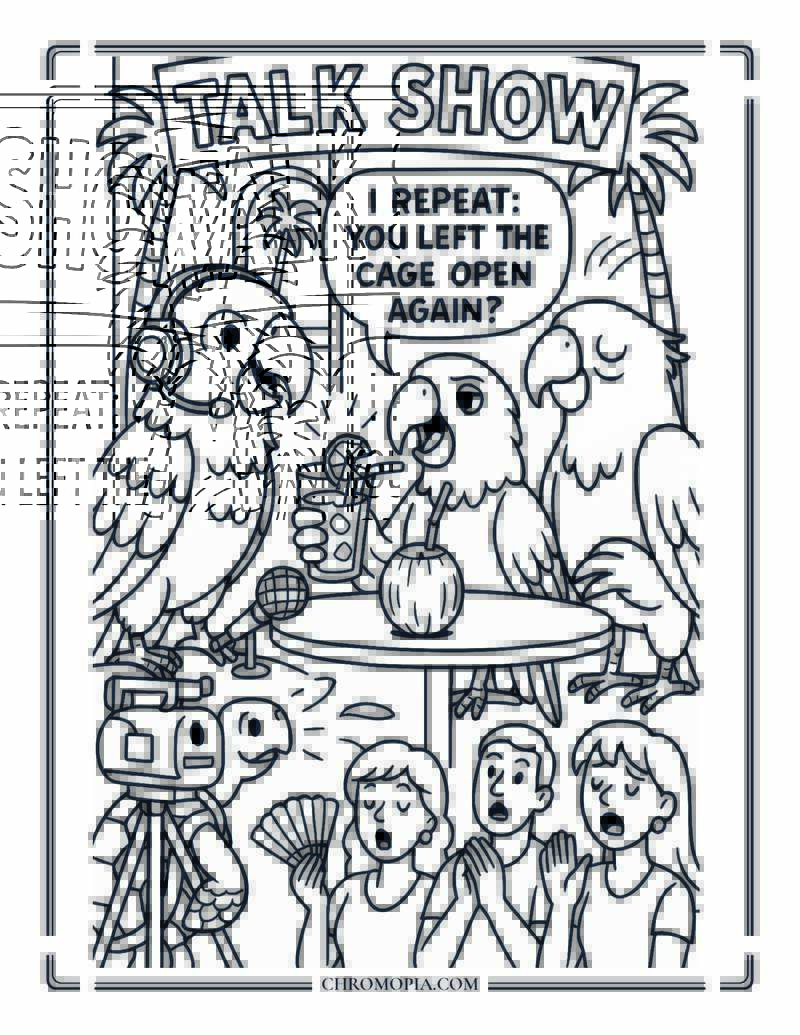 Parrots On A Summer Talk Show Coloring Page