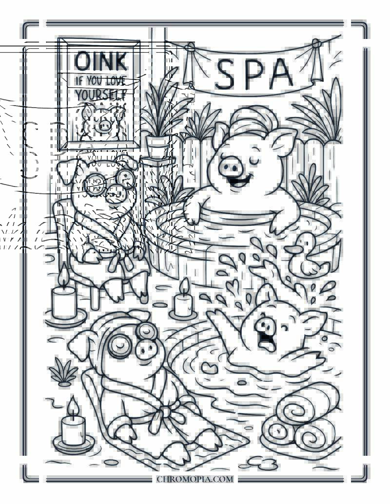 Piggies At The Spa Coloring Page