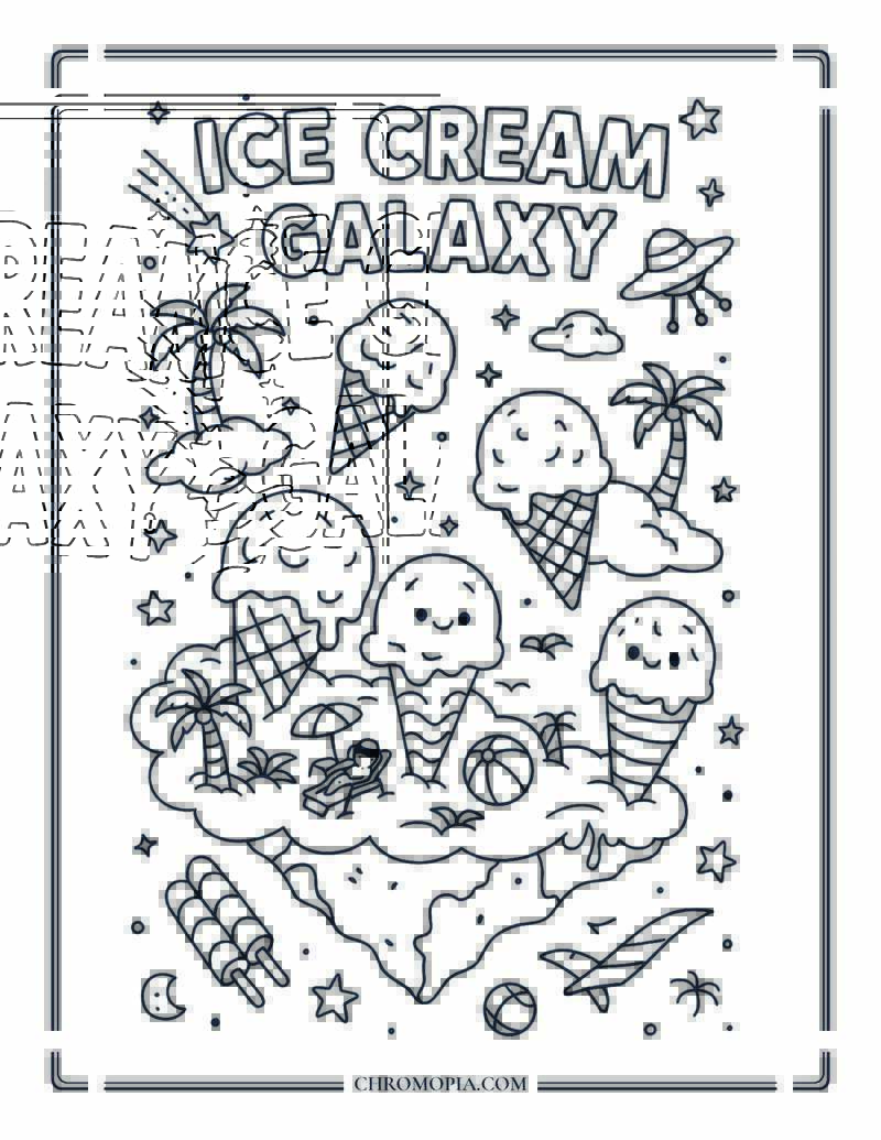 Ice Cream Galaxy Beach Coloring Page
