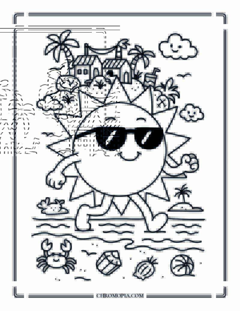 Living Sun Beach Town Coloring Page