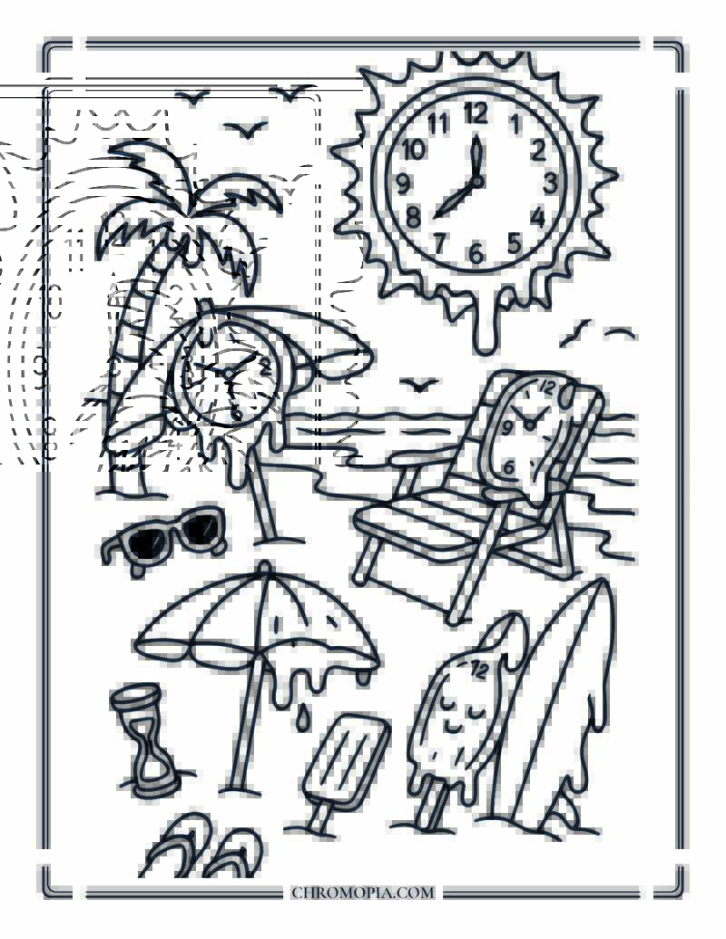 Melting Beach Clock World Coloring Page