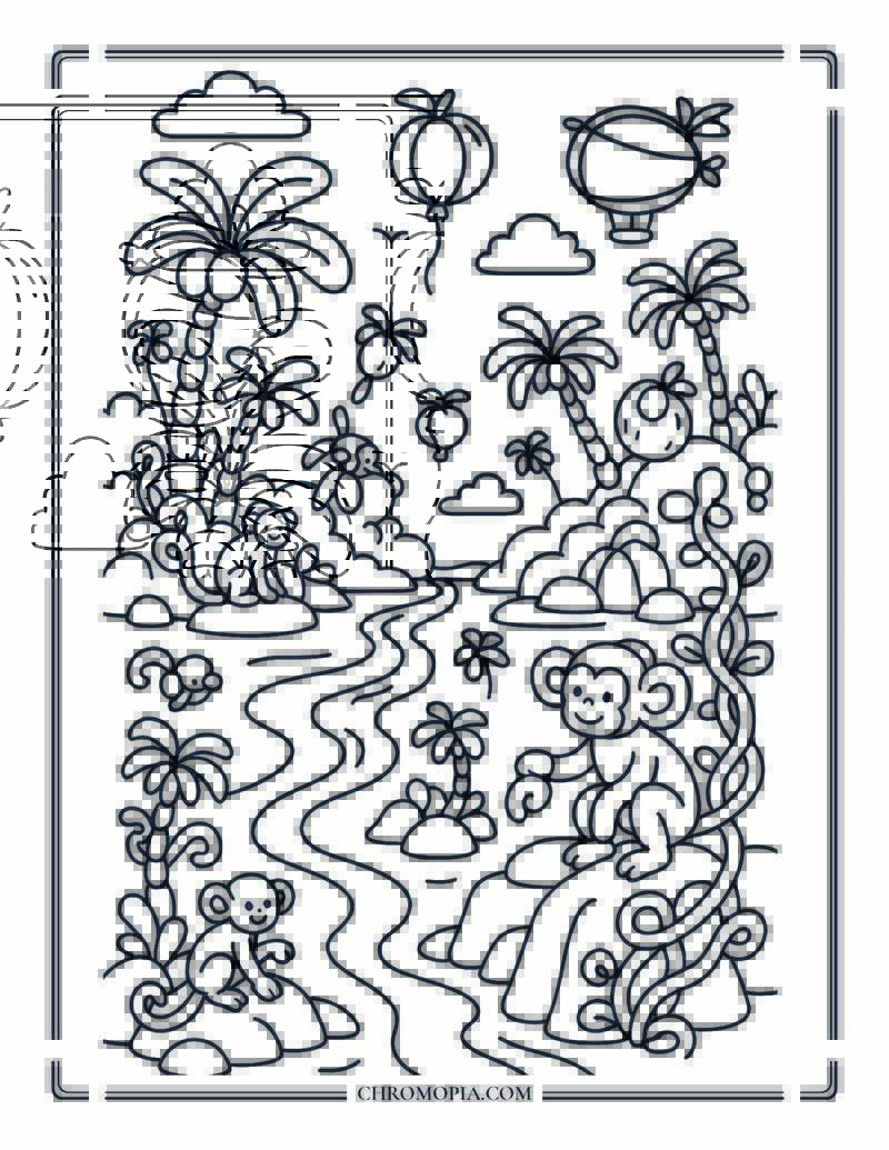 Summer Balloon Jungle Coloring Page
