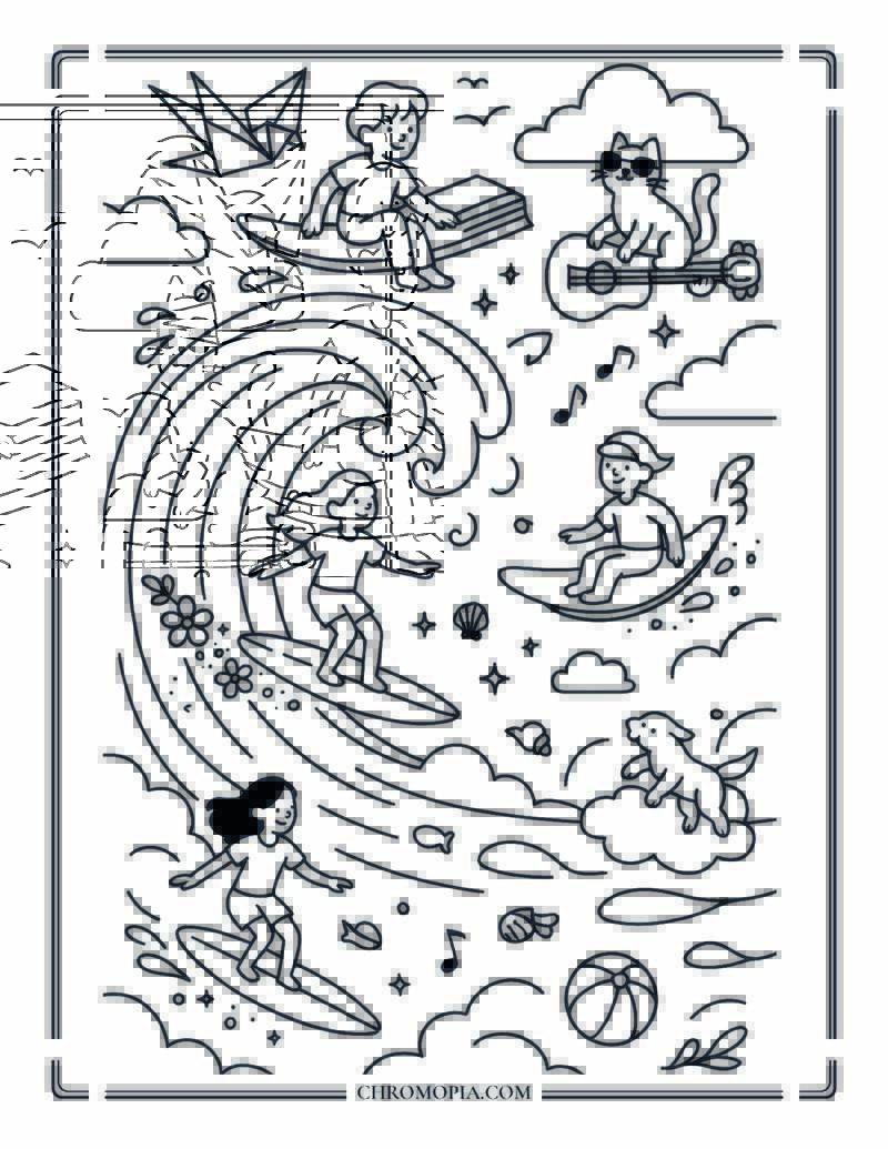 Surfing Through Dreams Coloring Page