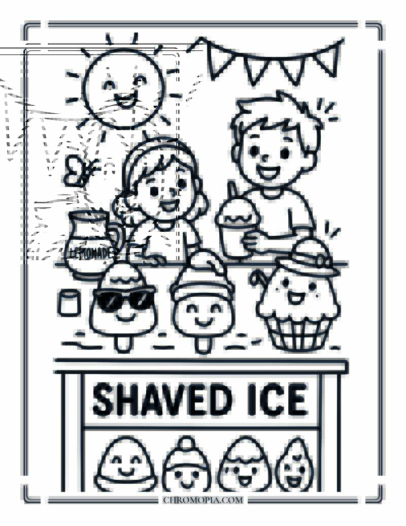 Shaved Ice Stand With Silly Faces Coloring Page